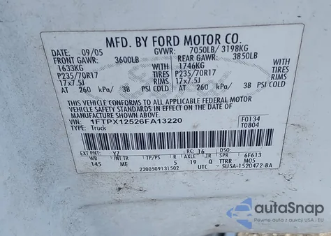 2006 Ford F-150 Lariat/Xl/Xlt from USA, damaged, VIN 1FTPX12526FA13220